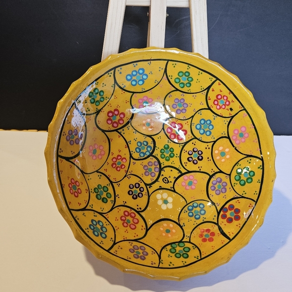 Colorful Mexican Talavera Pottery 3 Footed Bowl Orange w/ Flowers 9.5 inches - Picture 2 of 7